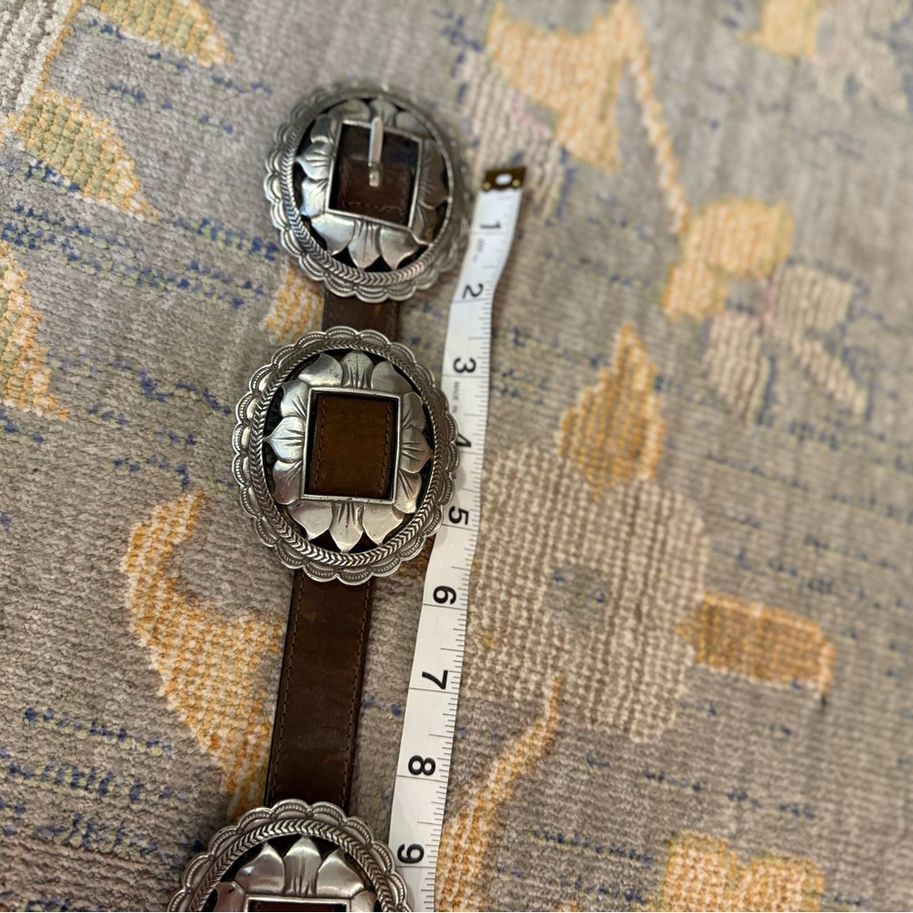 Brighton 1993 Sunflower Western Brown Leather Concho Belt Silver-Tone Buckles - Picture 7 of 9